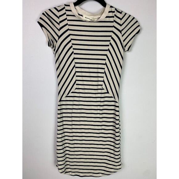 Striped Monteau Los Angeles Short-Sleeve Dress With Crew Neck Size S - Picture 1 of 4